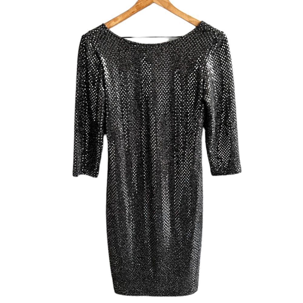 RN Studio by Ronni Nicole Sequin Cocktail Dress 3/4 Length Long Sleeve Size 4